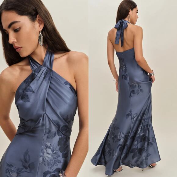 Reformation Veria Silk Dress Trieste Border - Picture 1 of 11